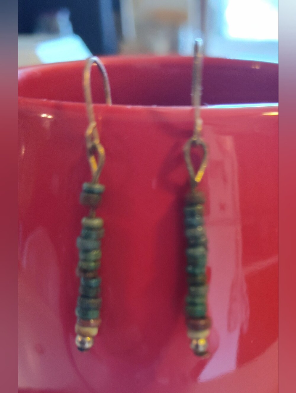 Green Beaded Straight Drop Earrings
